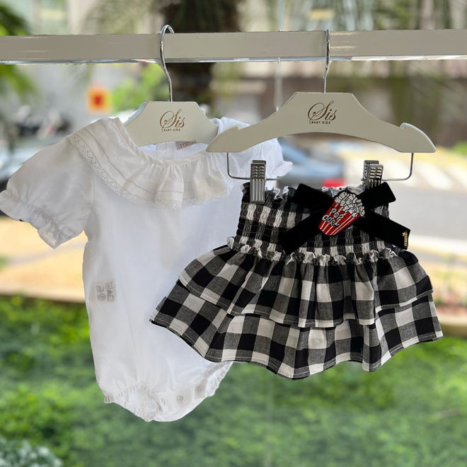 Conjunto Xadrez c/ Saia Bebe Menina | 6-18 Meses | Atenna Baby Shop