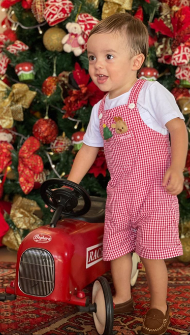 Jardineira Vermelha Natal Bebê Menina - SACOLA DO BEBÊ